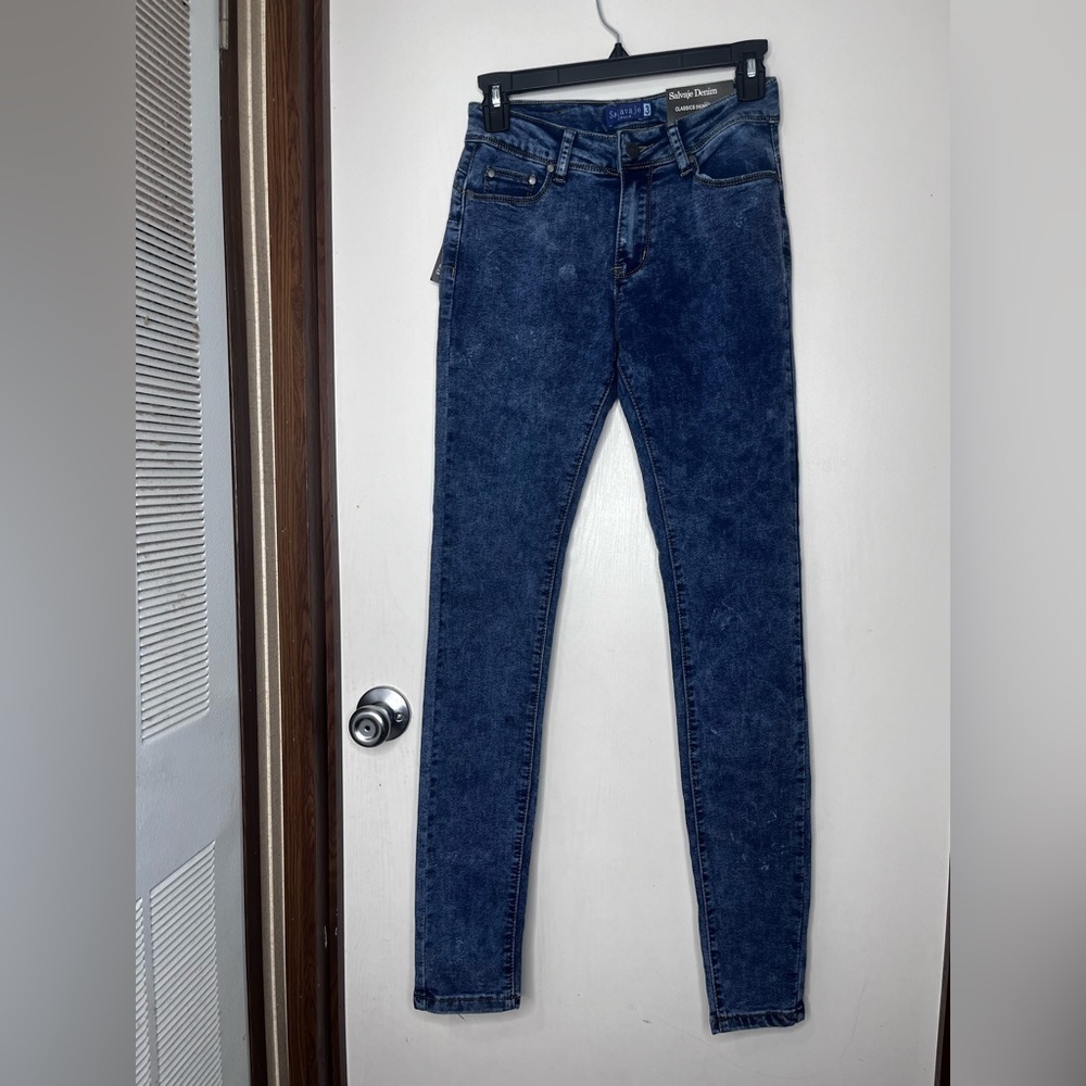 Salvaje Denim Distressed Mid Rise Stretch Denim Skinny